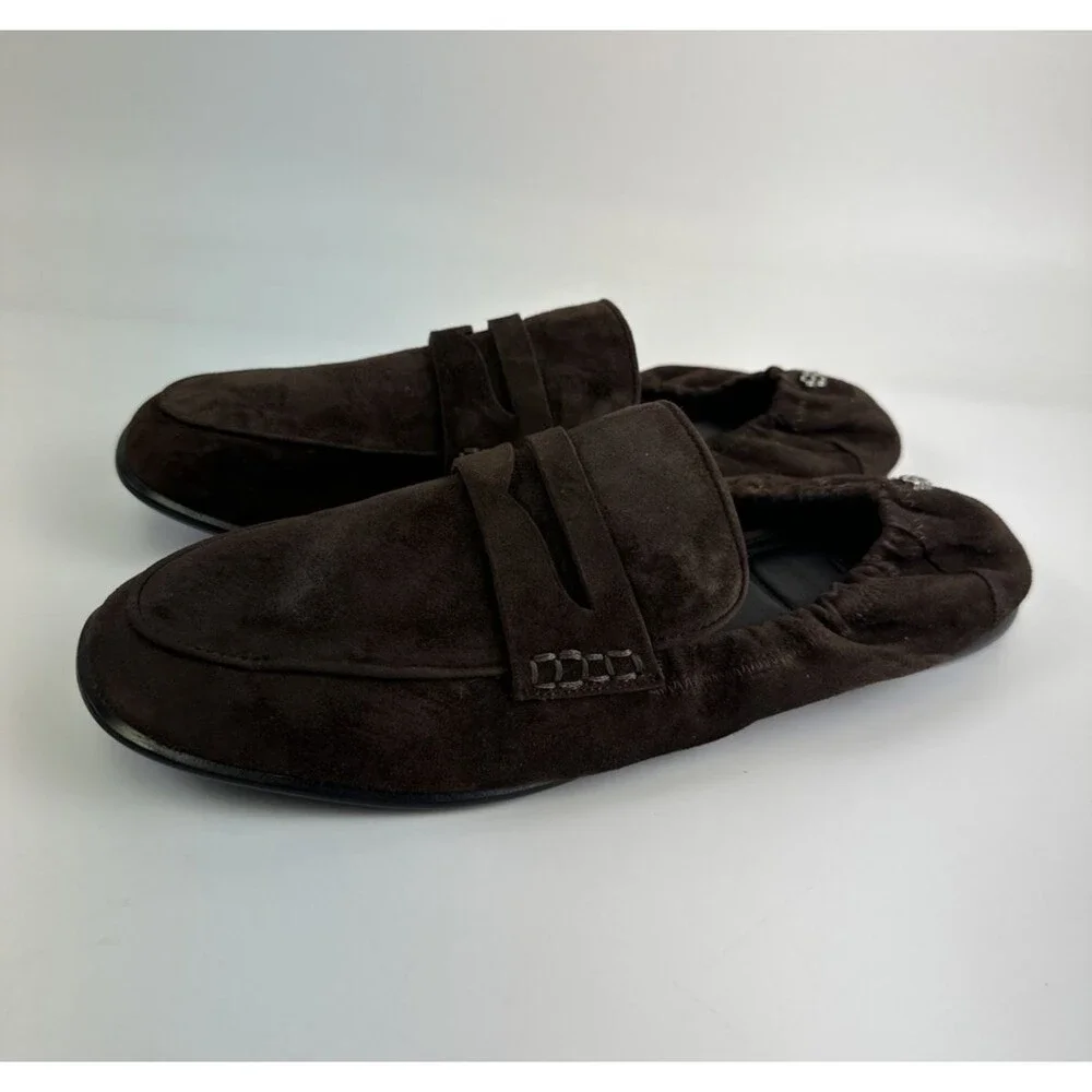 Simkhai Danna Suede Loafer Brown Ruched Heel Penny Flat Slip On Classic 38 7.5‎